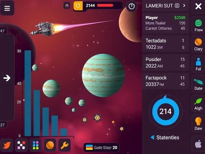 Interstellar Explorer Ace gameplay showing spaceship and planets